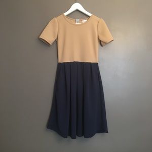 LuLaRoe Amelia Dress, XS Tan and Navy